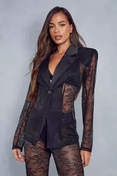 Блейзер с кружевной структурированной атласной отделкой MISSPAP, черный