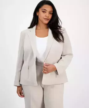 Блейзер с одной пуговицей и карманом на молнии больших размеров Kasper, коричневый/бежевый