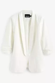 Блейзер с рюшами на рукавах Pieces, белый