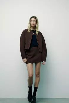 Блейзер с воздушным шаром ZARA, коричневый