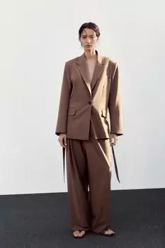 Блейзер с завязками на поясе ZARA, цвет Light mink
