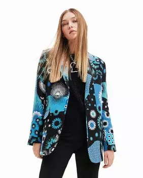 Блейзер с жаккардовыми нашивками Desigual, темно-синий