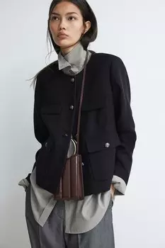 Блейзер с золотистыми пуговицами H&M, черный