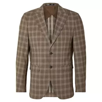 Блейзер Selected Ryde Brown Check Slim, коричневый