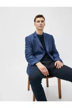 Блейзер Slim Fit на пуговицах с детальным карманом Koton, темно-синий
