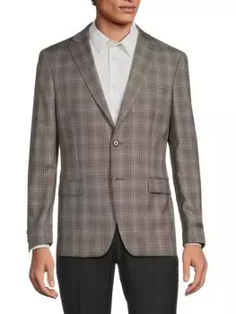 Блейзер современного кроя в клетку из смесовой шерсти Michael Kors, цвет Grey Taupe