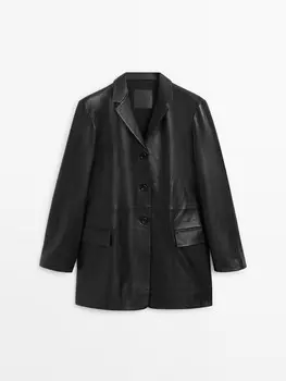 Блейзер свободного кроя из кожи наппа Massimo Dutti, черный