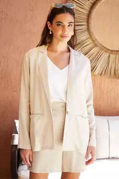 Блейзер свободного кроя из смесового льна Threadbare, белый