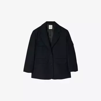 Блейзер свободного кроя из смесовой шерсти с накладными карманами Sandro, синий