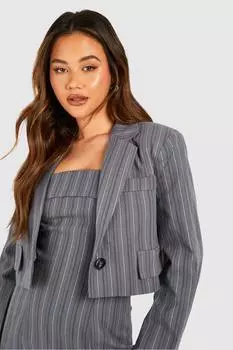 Блейзер свободного кроя в тонкую полоску с карманами boohoo, серый