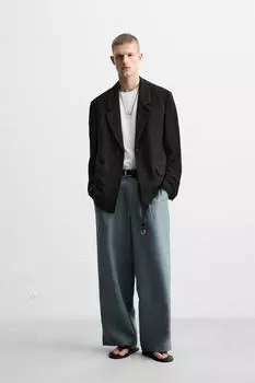 Блейзер свободного покроя из мятого жаккарда ZARA, черный