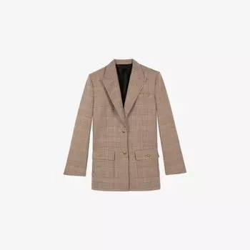 Блейзер The Kooples из хлопка и шерсти однобортный клетчатый, бежевый
