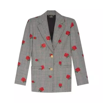 Блейзер Versace Notched Lapel Rose Embroidered Blazer, черный