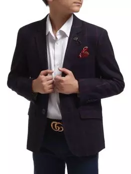 Блейзер в клетку для мальчиков с оконным стеклом Elie Balleh, цвет Navy Check