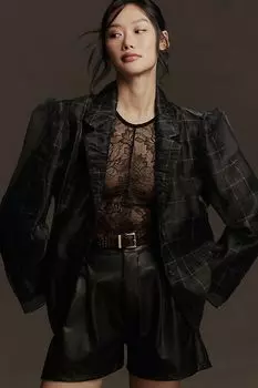 Блейзер в клетку из тюля от Anthropologie, темно-синий