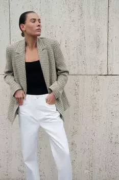 Блейзер в собачью клетку прямого покроя ZARA, цвет Beige-brown