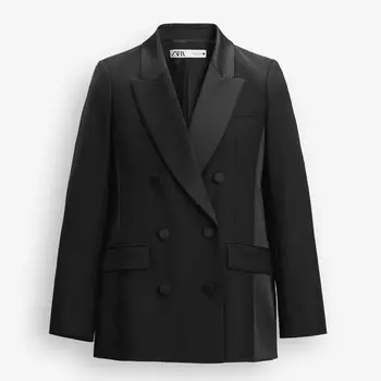 Блейзер Zara by Carlyne Cerf Double-breasted Wool Blend, черный