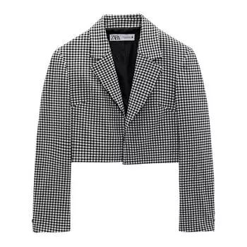 Блейзер Zara Cropped Gingham, черный/белый