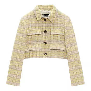 Блейзер Zara Cropped Textured, бежевый/желтый
