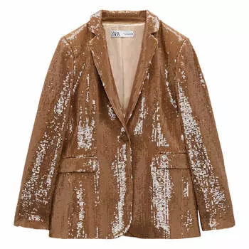 Блейзер Zara Sequinned Limited Edition, светло-коричневый