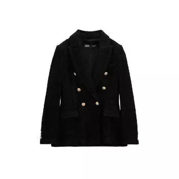 Блейзер Zara Textured Double-breasted, черный