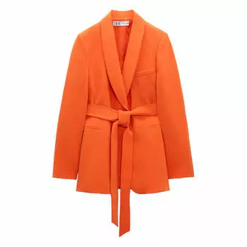 Блейзер Zara Tuxedo Collar With Belt, оранжевый