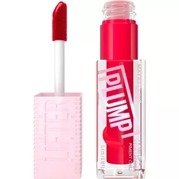 Блеск для губ Maybelline New York Lifter Plump Lip Gloss Lasting Plump с подогревом с гиалуроновой кислотой и перцем чили XL Wand Vegan Formula, оттенок 004 Red Flag