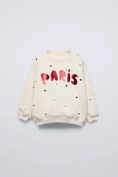 Блестная толстовка париж ZARA, экрю