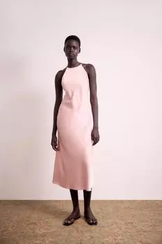 Блестное платье с вырезом-халтером ZARA, розовый