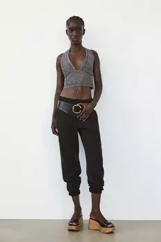 Блестный топ с халтером ZARA, серый