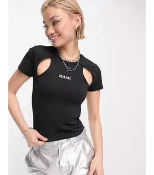 Блестящая черная футболка в стиле ретро Karl Kani с вырезами