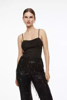 Блестящая футболка H&M, черный/блеск
