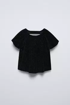 Блестящая футболка из бархата ZARA, черный
