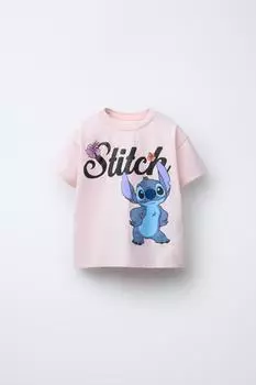Блестящая футболка lilo & stitch disney ZARA, цвет Pastel pink