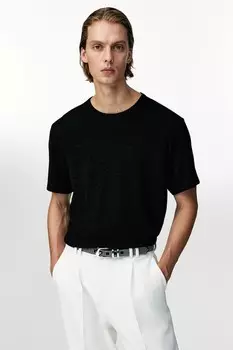 Блестящая футболка обычного кроя H&M, черный