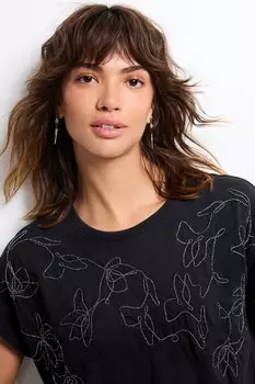 Блестящая футболка с короткими рукавами и вышивкой Next, черный