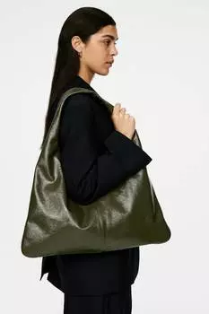Блестящая кожаная сумка Arket, хаки