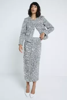 Блестящая куртка без воротника с трофеем River Island, серебряный