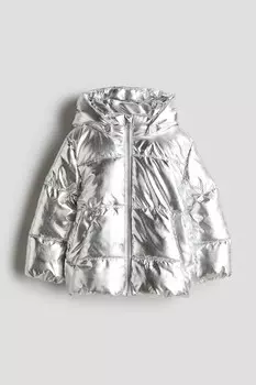 Блестящая куртка пуховик H&M, серебряный