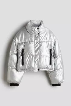 Блестящая куртка пуховик H&M, серебряный