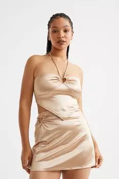 Блестящая мини-юбка H&M, бежевый