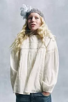 Блестящая романтическая рубашка ZARA, экрю