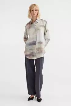 Блестящая рубашка H&amp;M, натуральный белый/узор