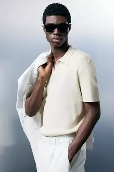 Блестящая рубашка поло приталенного кроя H&M, бежевый