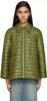 Блестящая стеганая куртка цвета хаки GANNI