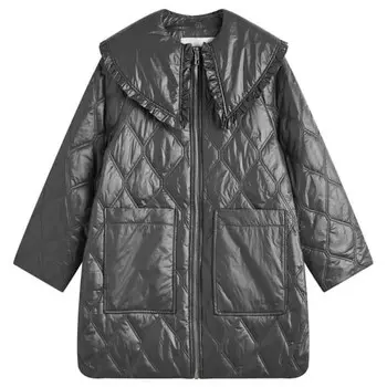 Блестящая стеганая куртка миди Ganni, черный