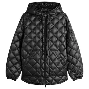 Блестящая стеганая куртка с капюшоном Moncler, черный