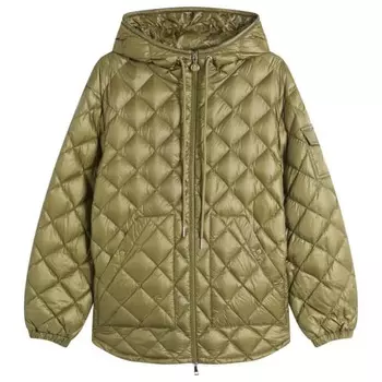 Блестящая стеганая куртка с капюшоном Moncler, хаки