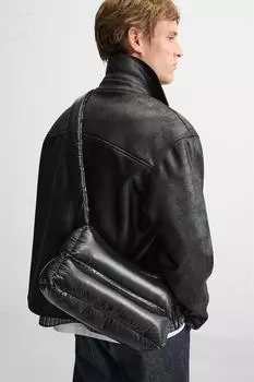 Блестящая стеганая сумка через плечо ZARA, черный