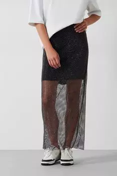 Блестящая юбка макси Una с блестящей отделкой Hush, черный